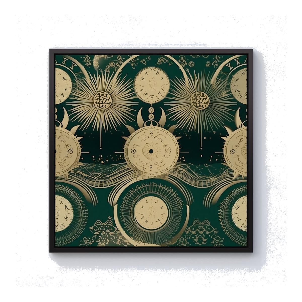 Green Moon and Sun Abstract Pattern Canvas Print - Green / Black Frame / 101.6cm