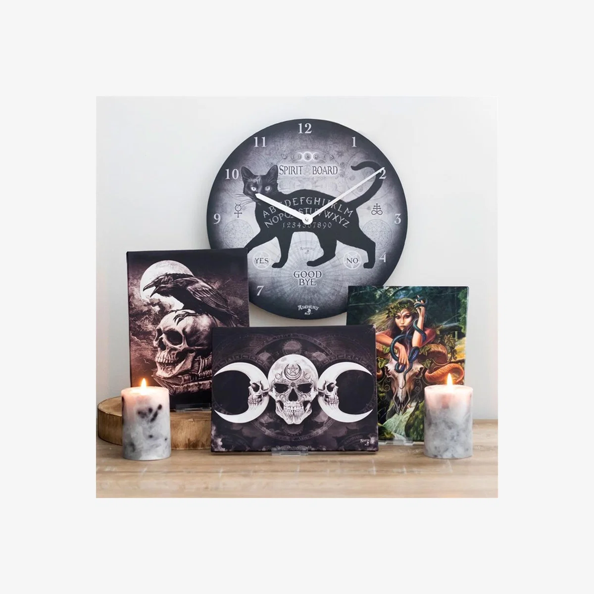 Dark Goddess Skull Moon Canvas Plaque - Black