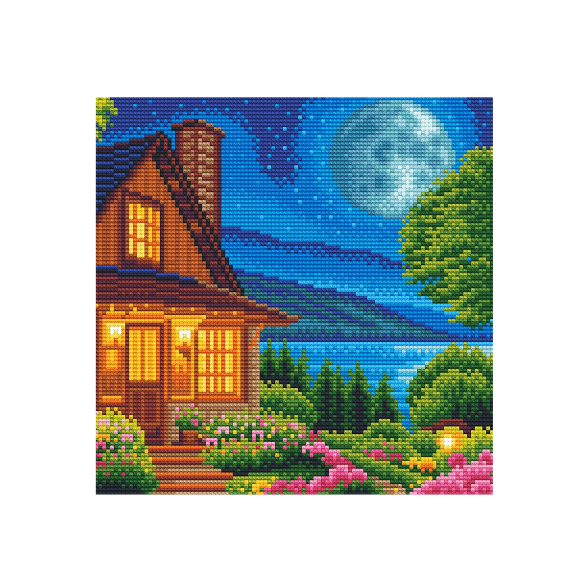 LED House on the Lake Diamond Painting Canvas Kit - Multi