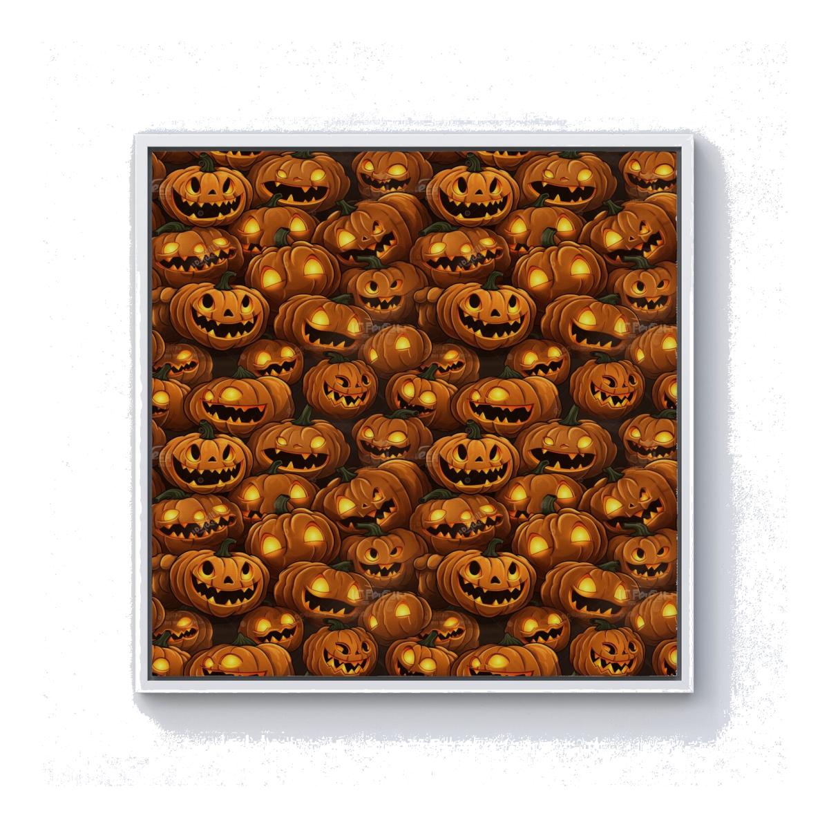 Grinning Lanterns Pumpkins With Glowing Eyes Canvas Print - Orange / 101.6cm / White Frame
