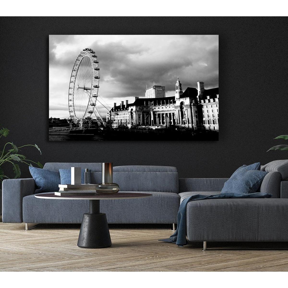 London Eye Clouds B n W Canvas Print Wall Art - Yellow / 81.28cm – image 5