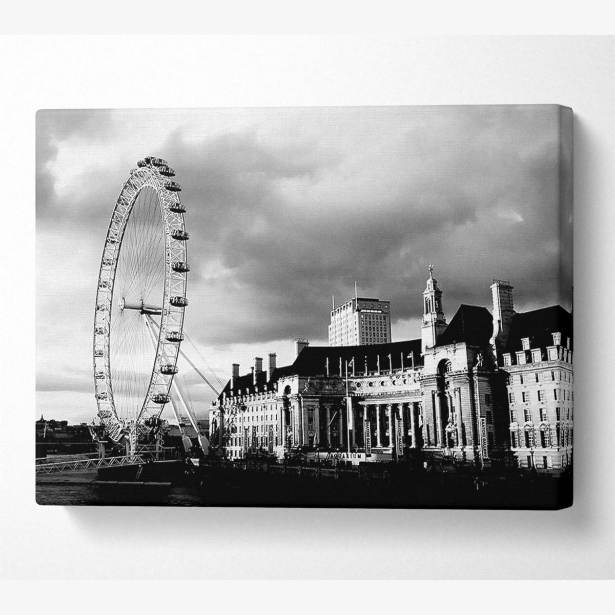 London Eye Clouds B n W Canvas Print Wall Art - Yellow / 81.28cm – image 1