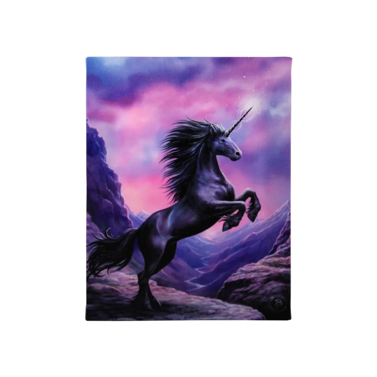 Black Unicorn Canvas Wall Art by Anne Stokes - 19x25cm Fantasy Decor - Blue