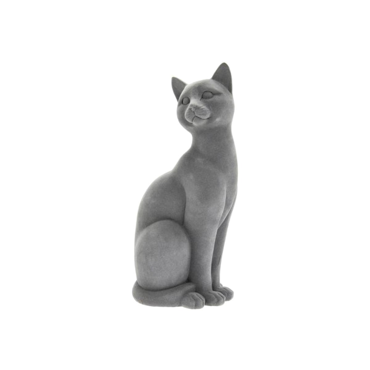 Grey Velvet Sitting Cat Ornament 26cm - Grey