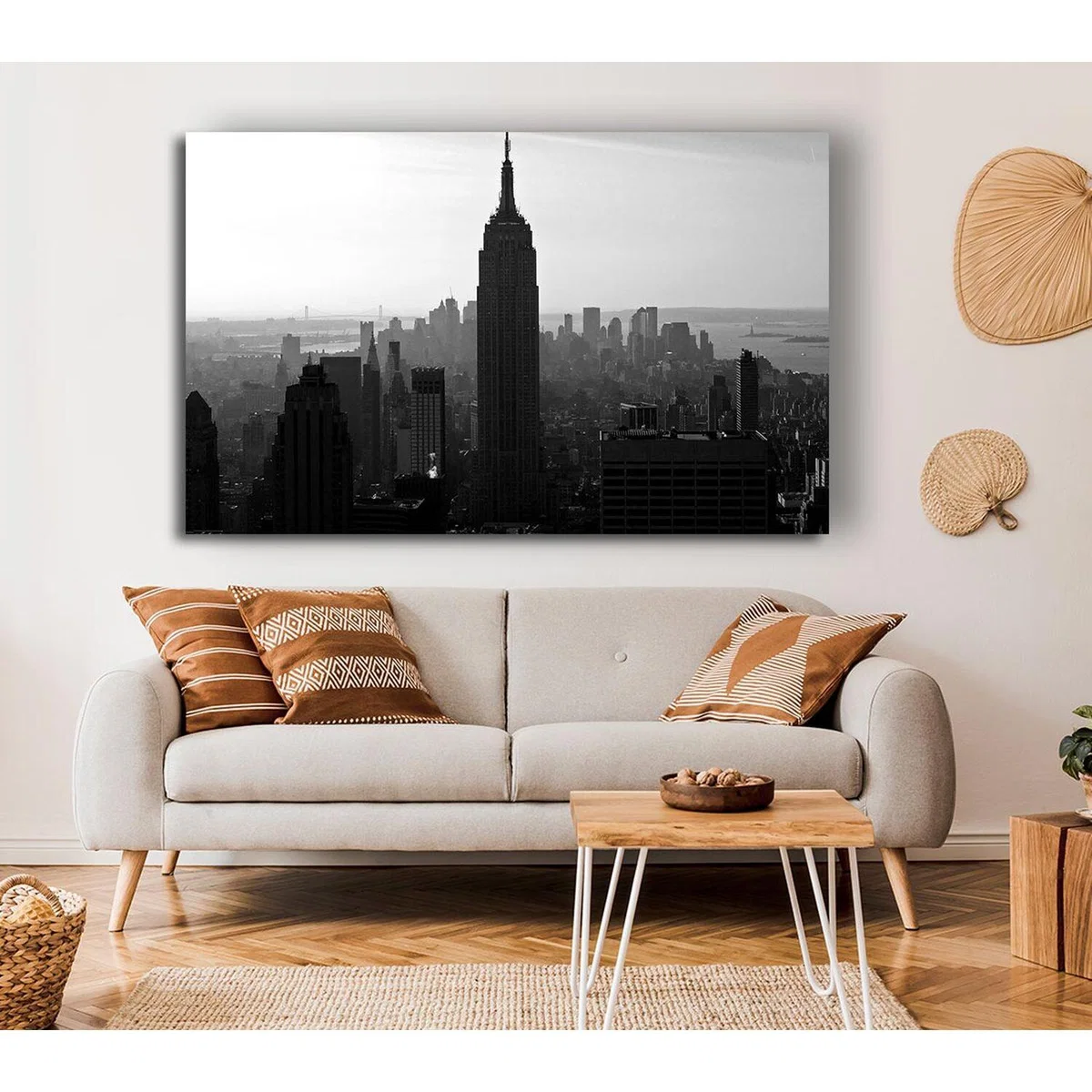 Empire State Building B n W Morning Canvas Print Wall Art - Yellow / 81.28cm – image 4