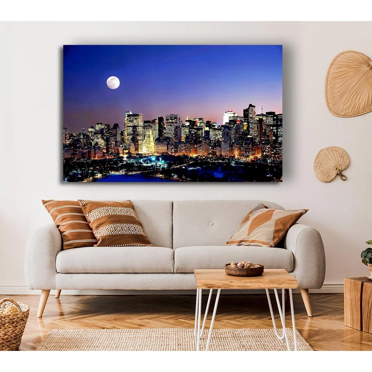 Moon Over Manhattan Canvas Print Wall Art - Yellow / 50.8cm – image 4