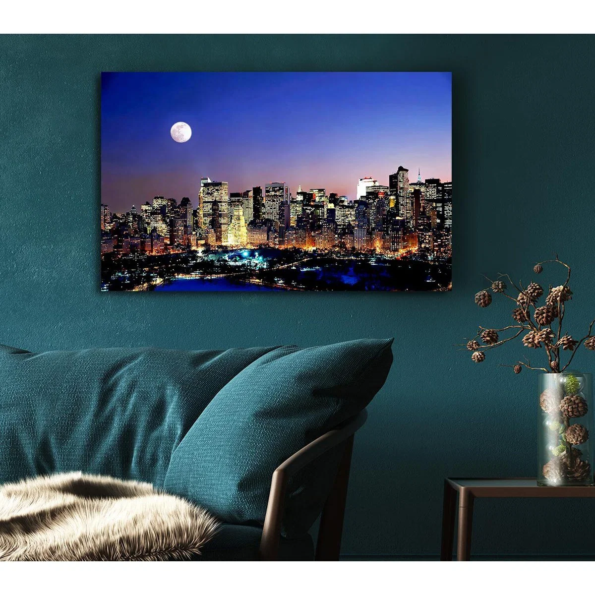 Moon Over Manhattan Canvas Print Wall Art - Yellow / 50.8cm – image 5
