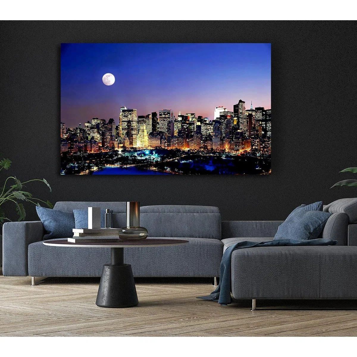 Moon Over Manhattan Canvas Print Wall Art - Yellow / 50.8cm – image 6