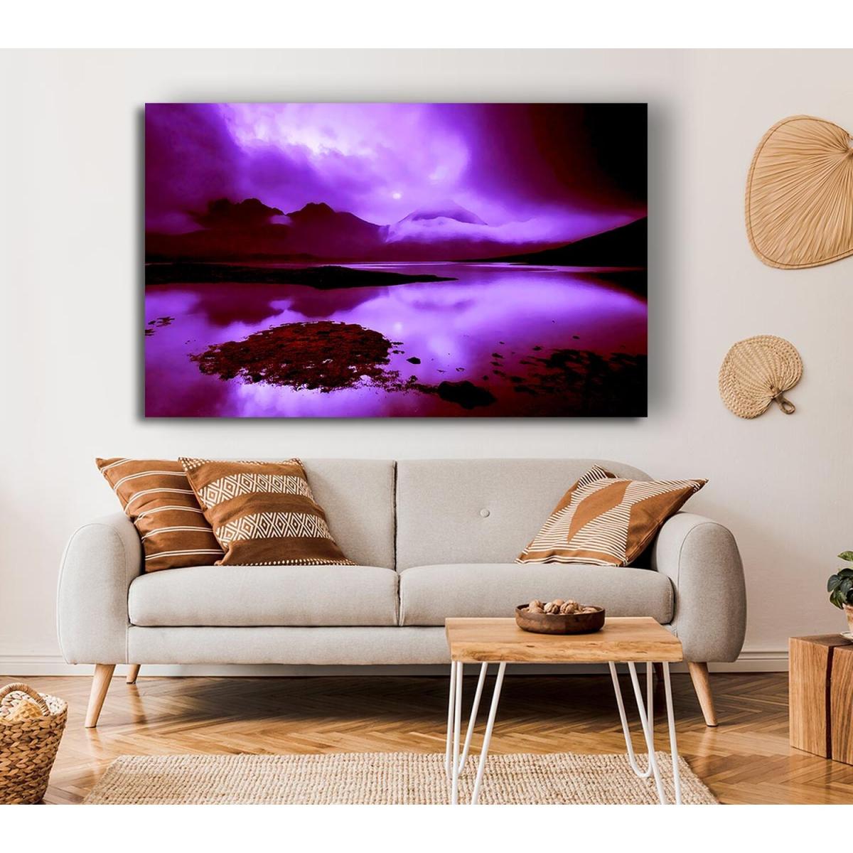 Purple Loch Dusk Canvas Print Wall Art - Yellow / 35.56cm – image 4