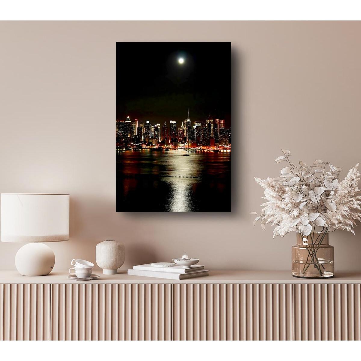 New York City Moonlit Glow Canvas Print Wall Art - Yellow / 35.56cm – image 4