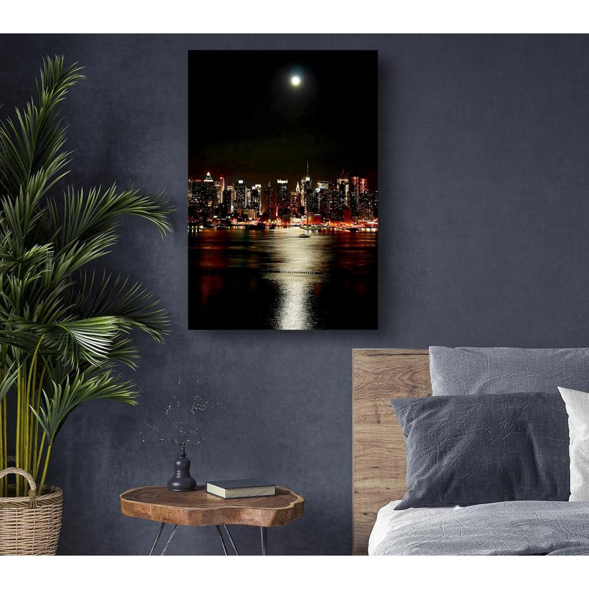 New York City Moonlit Glow Canvas Print Wall Art - Yellow / 35.56cm – image 5