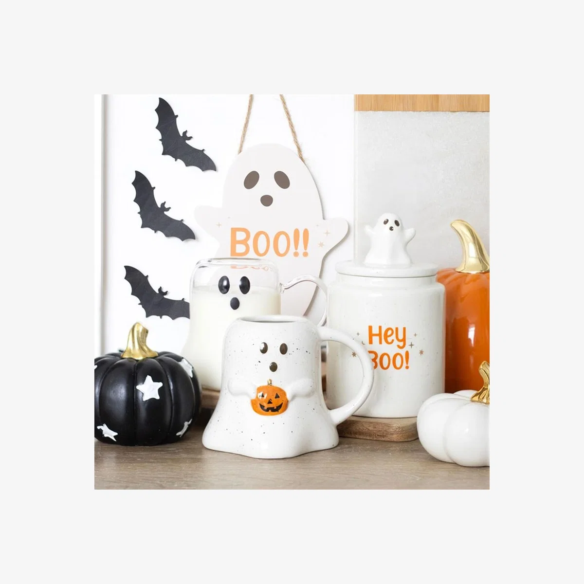 Ghostly Boo Hanging Sign For Halloween Decor - White