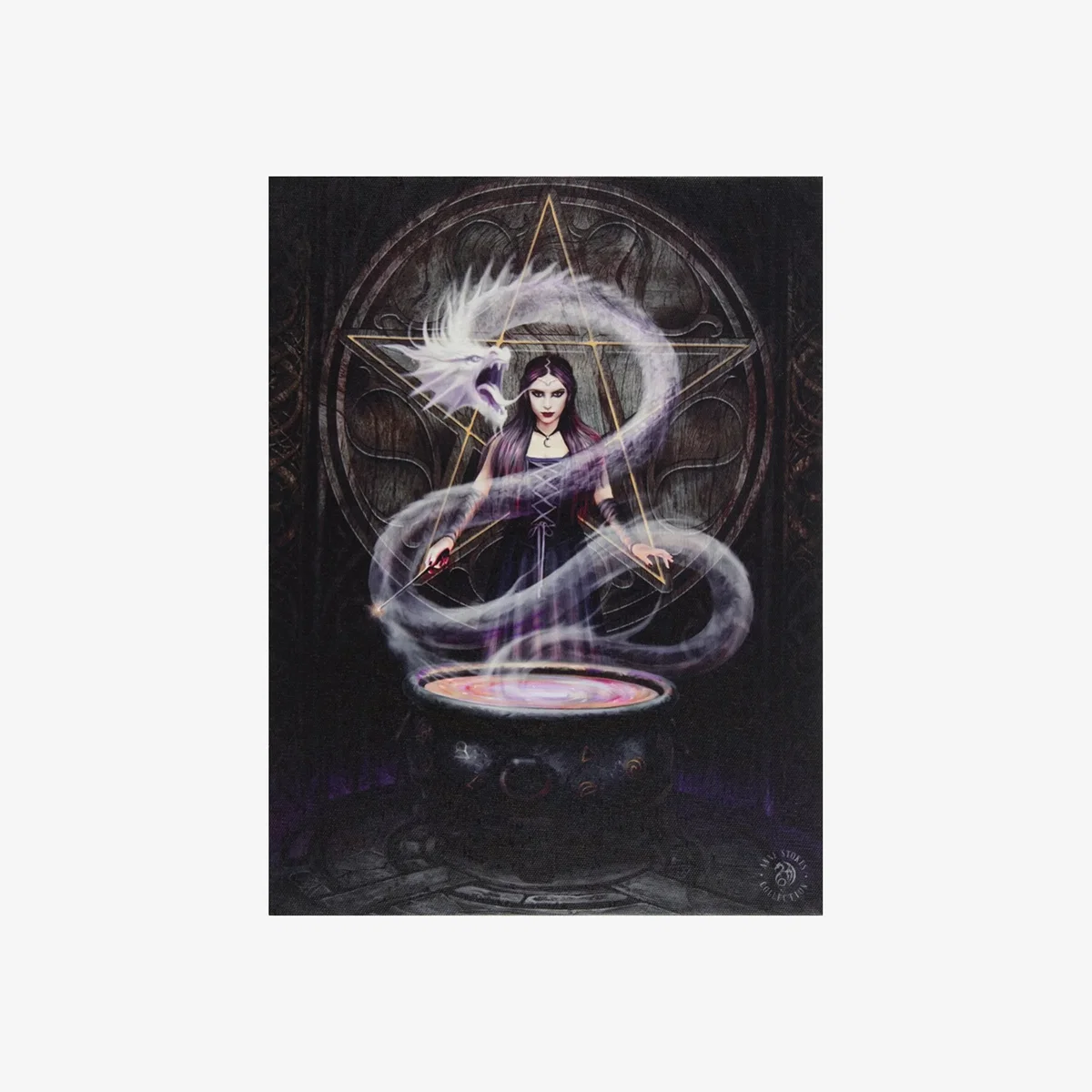 The Summoning Canvas Plaque by Anne Stokes - Witch Dragon Art, 19x25 - Brown