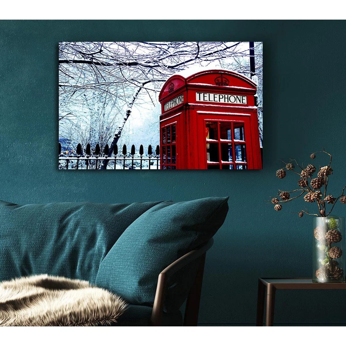 London Telephone Box In The Snow Canvas Print Wall Art - Yellow / 66.04cm – image 5