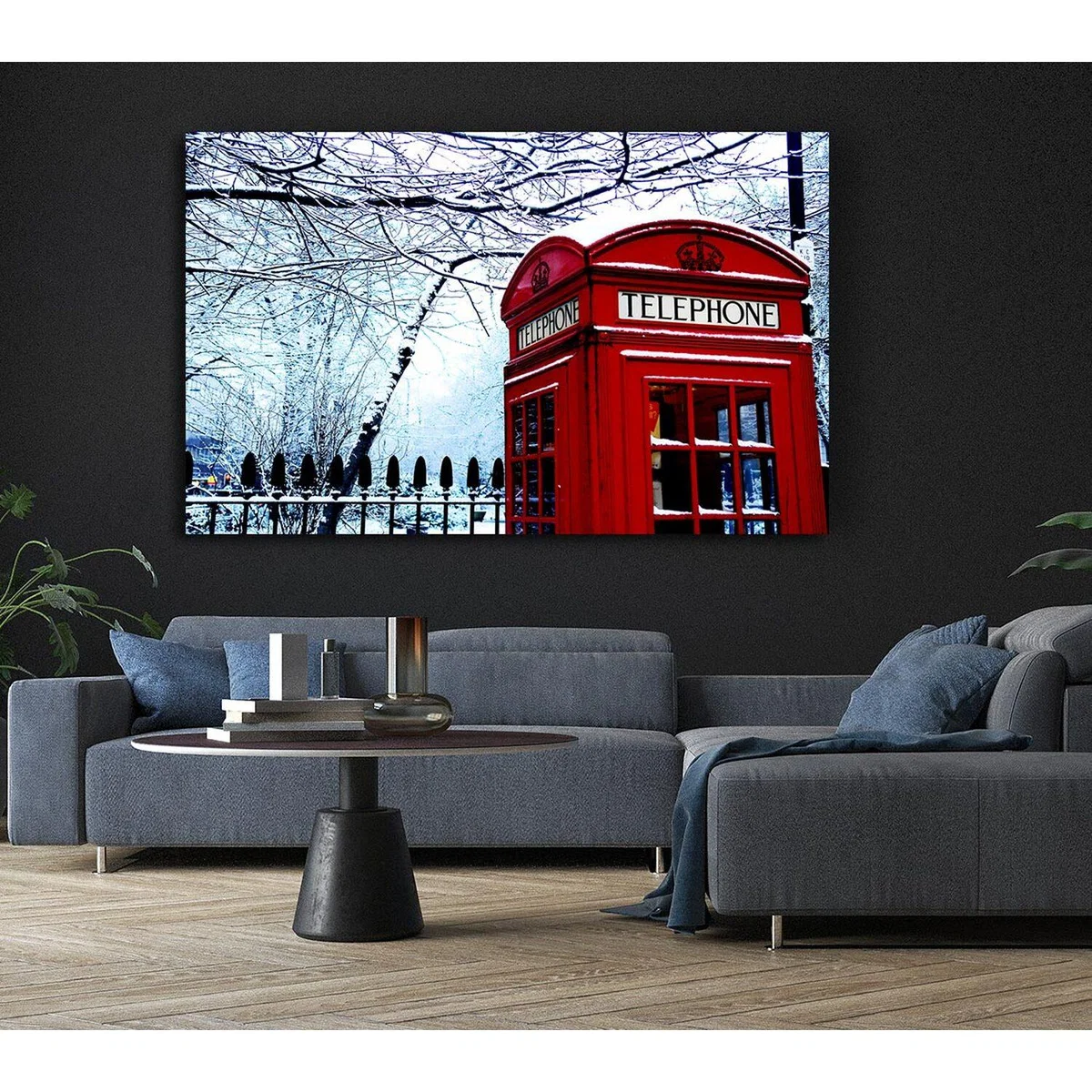 London Telephone Box In The Snow Canvas Print Wall Art - Yellow / 66.04cm – image 6