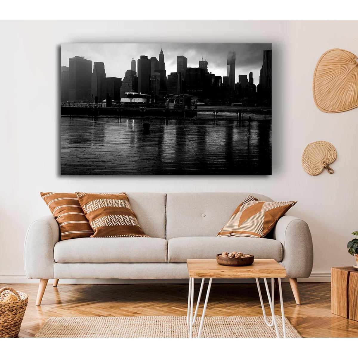 Hudson River New York B n W Canvas Print Wall Art - Yellow / 50.8cm – image 4