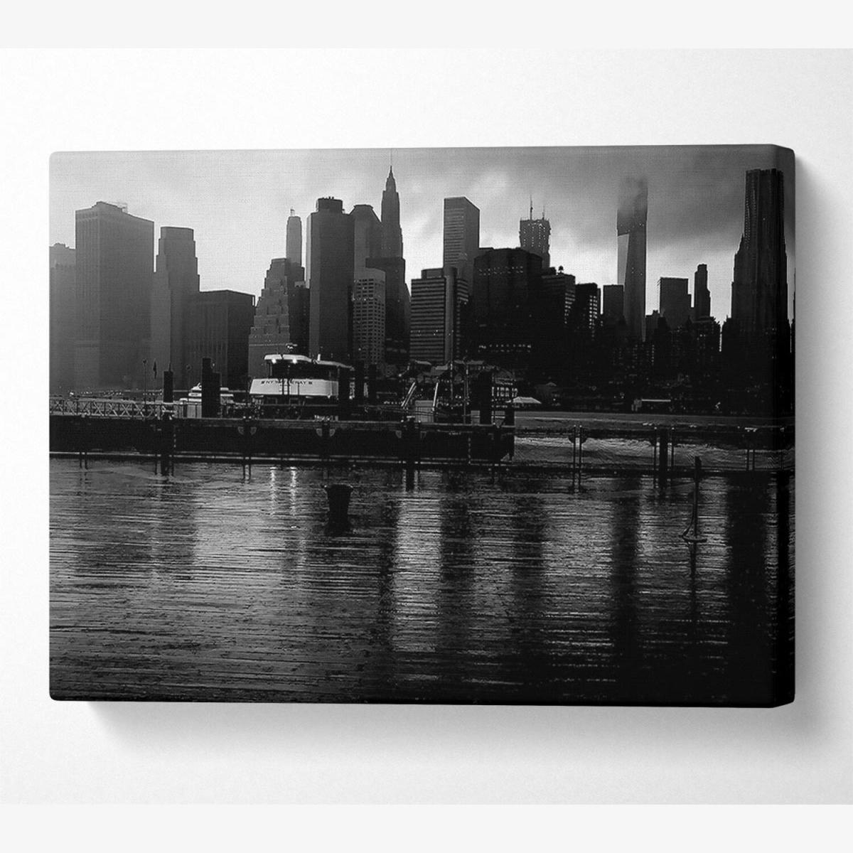 Hudson River New York B n W Canvas Print Wall Art - Yellow / 50.8cm – image 1