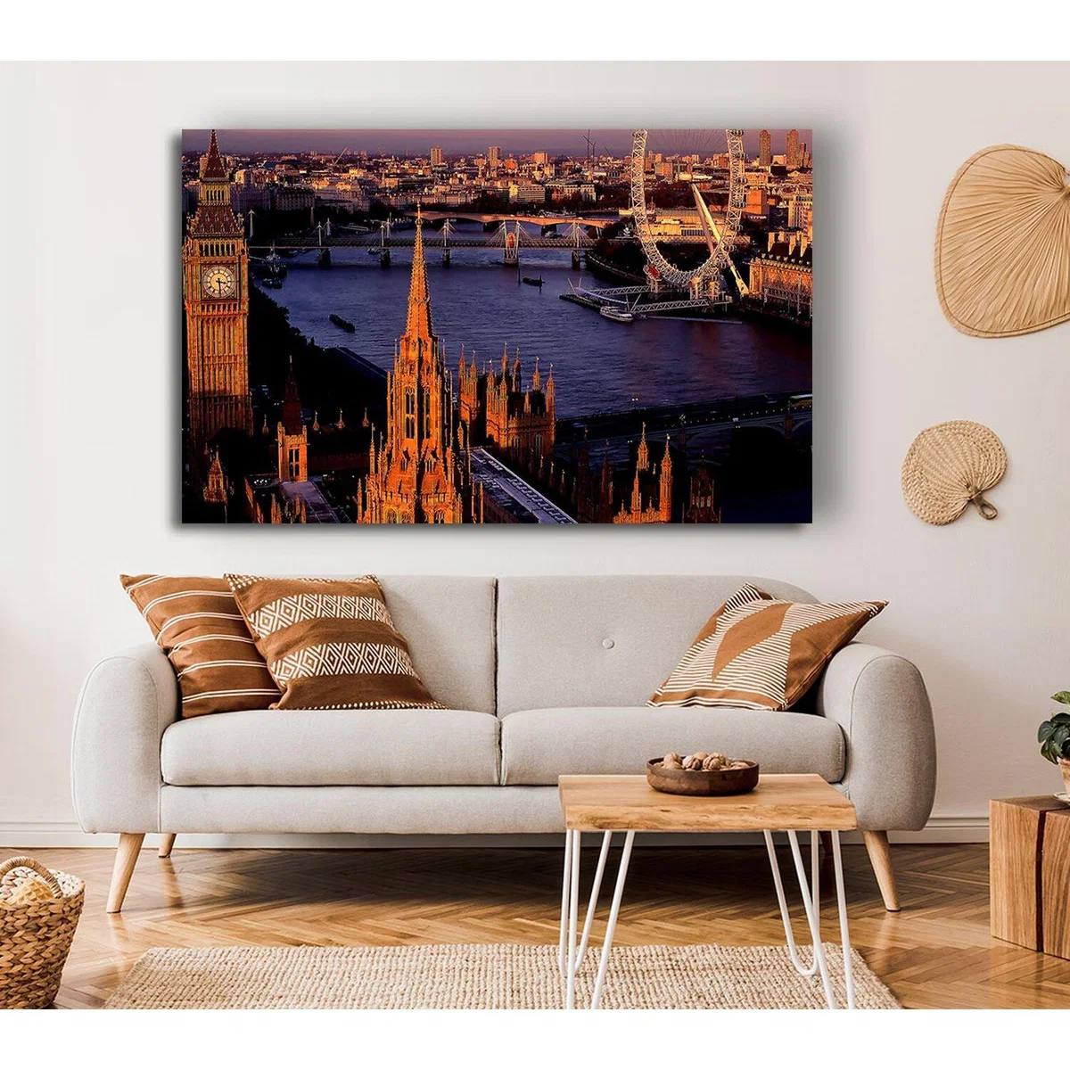 London Morning Glow Over The Thames Canvas Print Wall Art - Yellow / 35.56cm – image 3