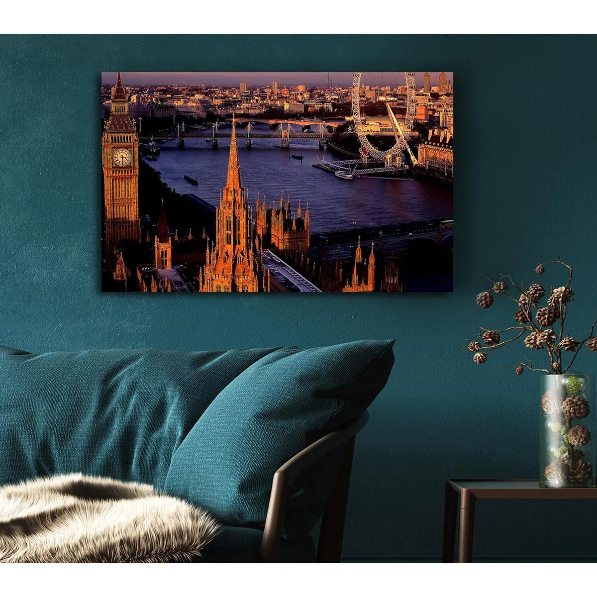 London Morning Glow Over The Thames Canvas Print Wall Art - Yellow / 35.56cm – image 4