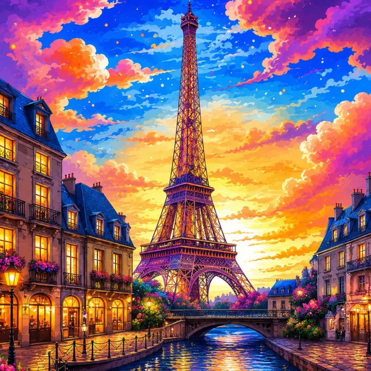 Paris Eiffel Tower Colourful Sky 5D DIY Diamond Painting Kit - Multi – image 2