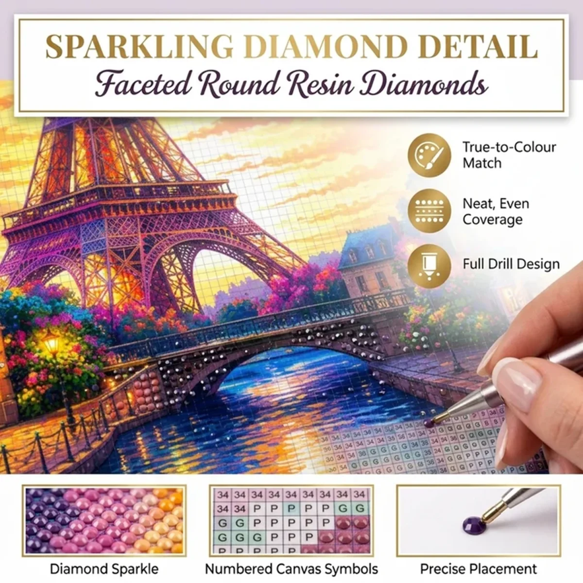 Paris Eiffel Tower Colourful Sky 5D DIY Diamond Painting Kit - Multi – image 4