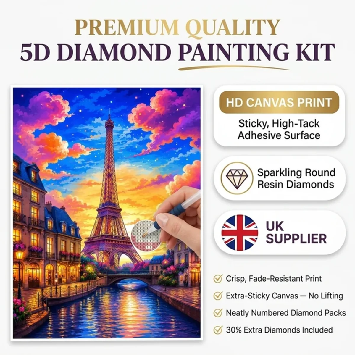 Paris Eiffel Tower Colourful Sky 5D DIY Diamond Painting Kit - Multi – image 5