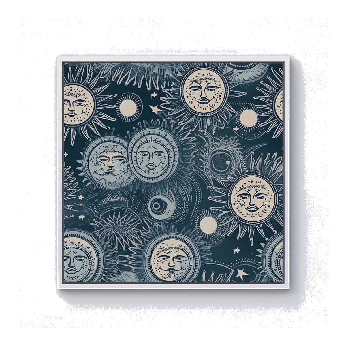Silver Blue Moon and Stars Canvas Print - Blue / 40.6cm / White Frame
