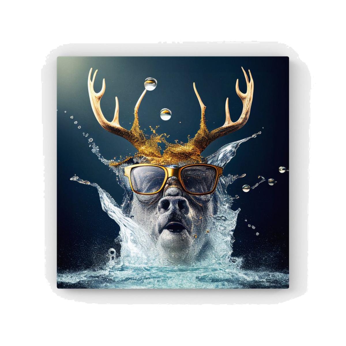 Stag With Glasses Splashart HD Metal Print - Grey / 40cm