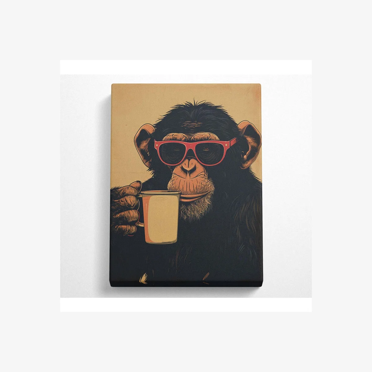 Chimp Coffee Glasses Canvas Print - Black / 35.56cm