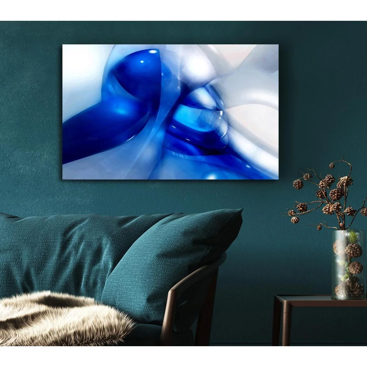 Liquid Blue Energy Canvas Print Wall Art - Yellow / 81.28cm – image 5