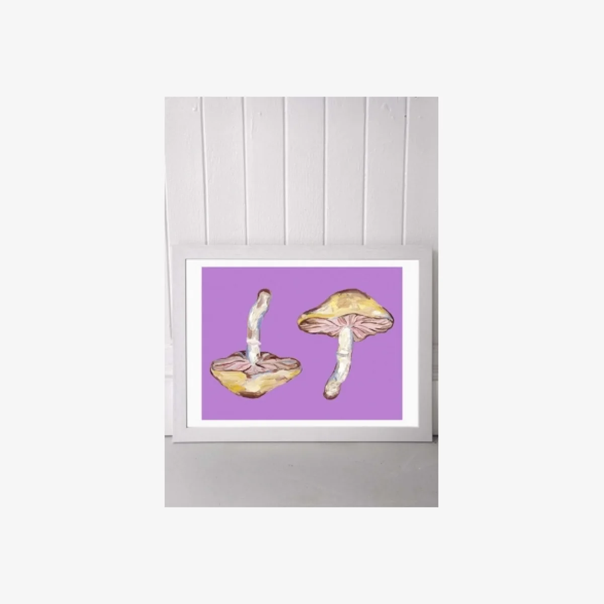 Alice Straker Mushrooms On Purple Wall Art Print - White 1 at Urban Outfitters
