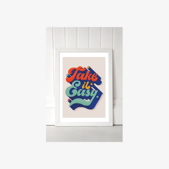 ShowMeMars Take it Easy - Retro Type Wall Art Print - White 2 at Urban Outfitters