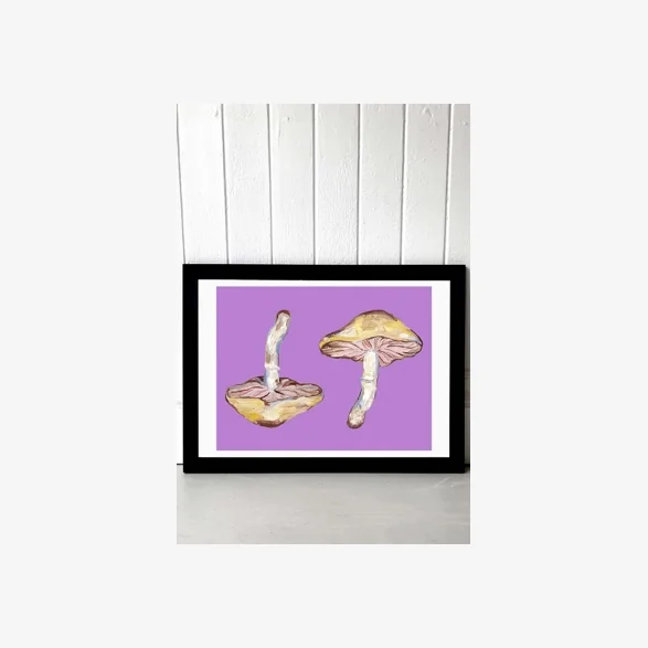 Alice Straker Mushrooms On Purple Wall Art Print - Black 1 at Urban Outfitters