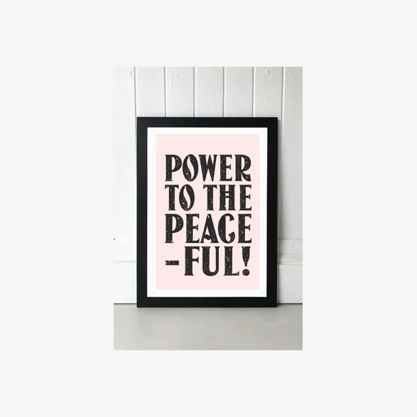 Flower Love Child Power To The Peaceful Wall Art Print - Black 1 at Urban Outfitters