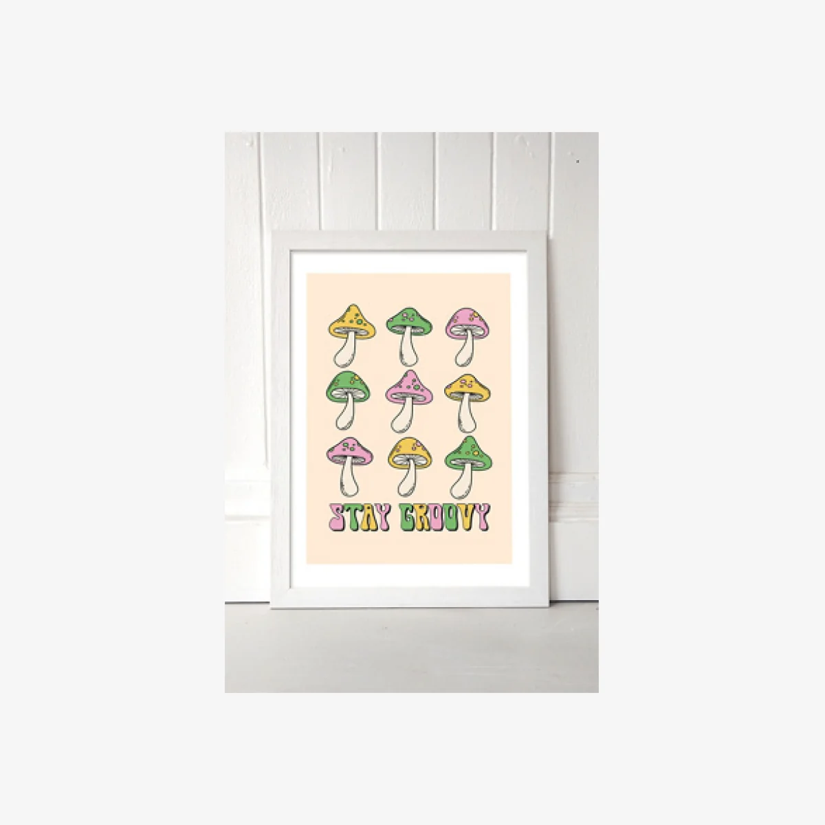 Groovy Mushroom Wall Art Print - White UK 3 at Urban Outfitters