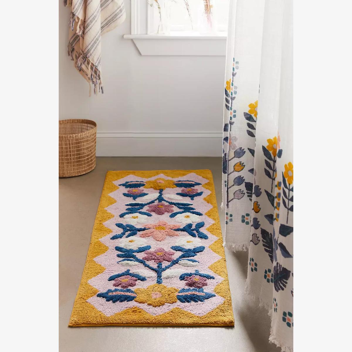 Molly Folk Floral Bath Mat - Yellow ALL at Urban Outfitters – image 1