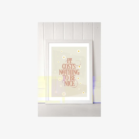Flower Love Child It Costs Nothing To Be Nice Wall Art Print - White UK 3 at Urban Outfitters