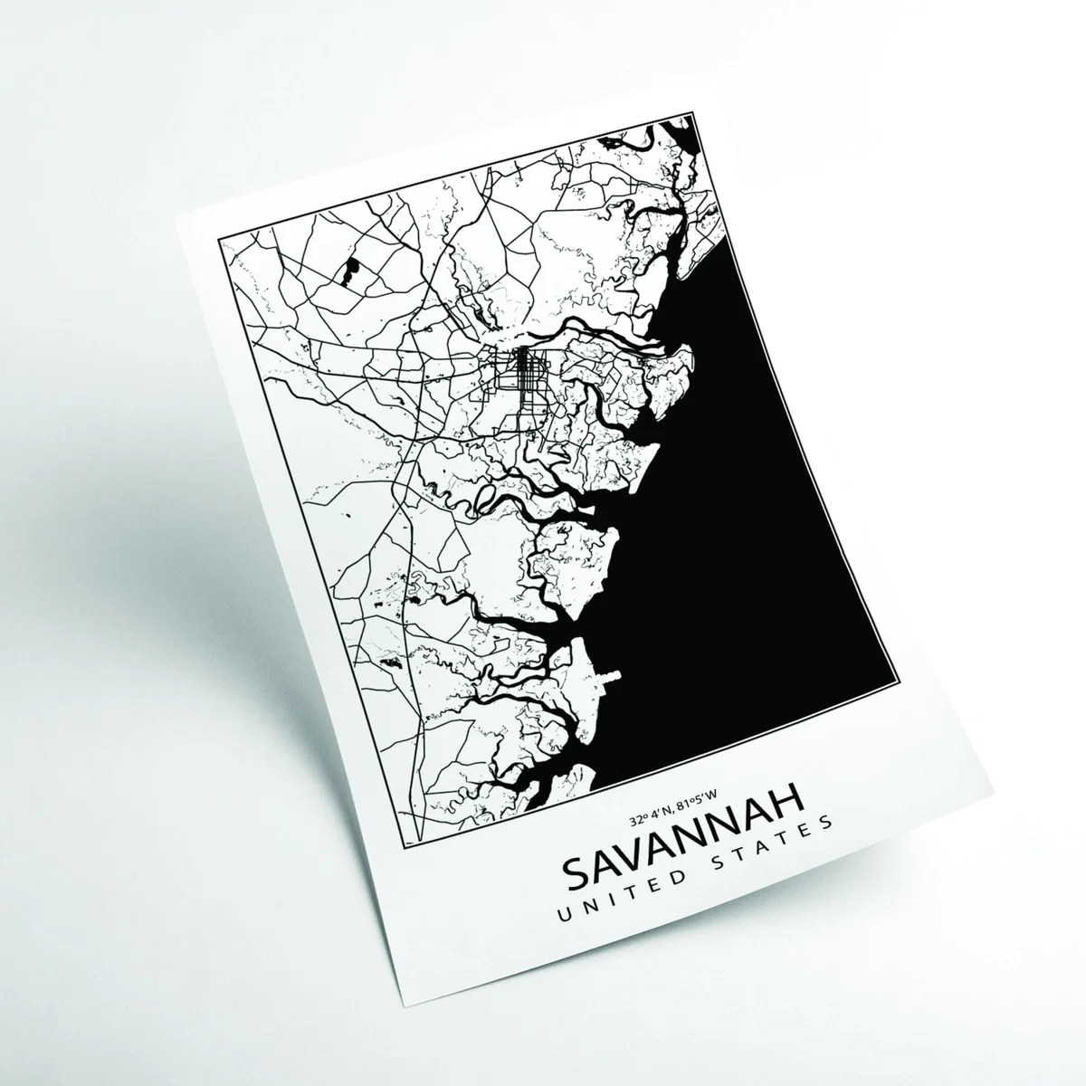 Black Map Of Savannah United States Large Stanley Print House – image 2