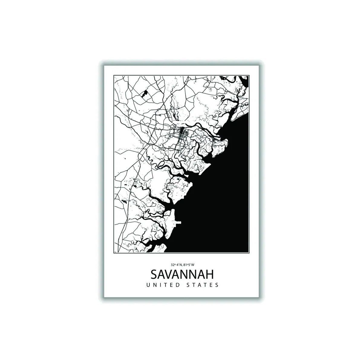 Black Map Of Savannah United States Large Stanley Print House – image 1