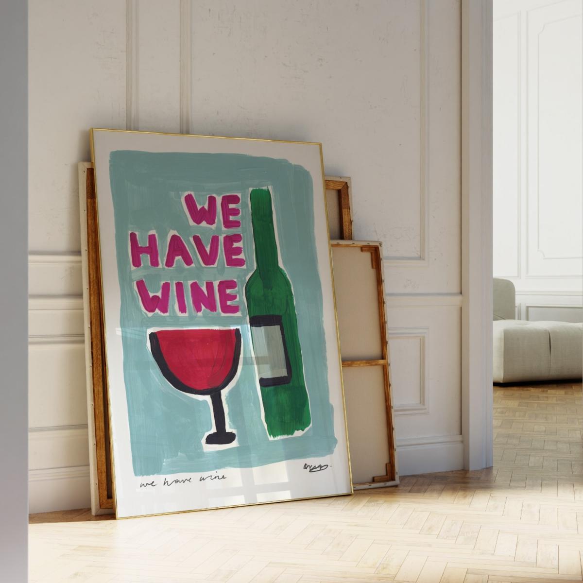 Blue We Have Wine Hand Painted Art Print - A3 | Natalie Cass Art – image 2