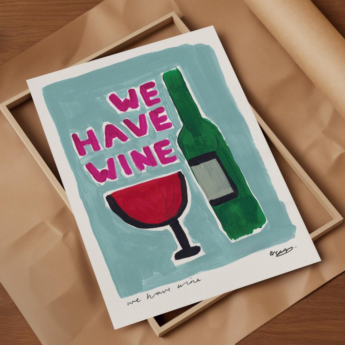 Blue We Have Wine Hand Painted Art Print - A3 | Natalie Cass Art – image 3