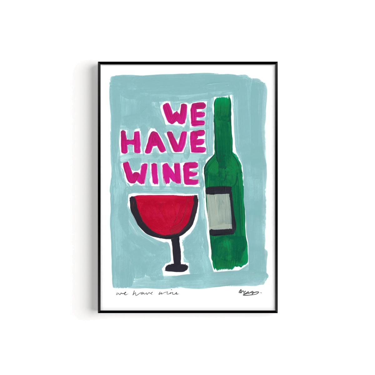 Blue We Have Wine Hand Painted Art Print - A3 | Natalie Cass Art – image 1
