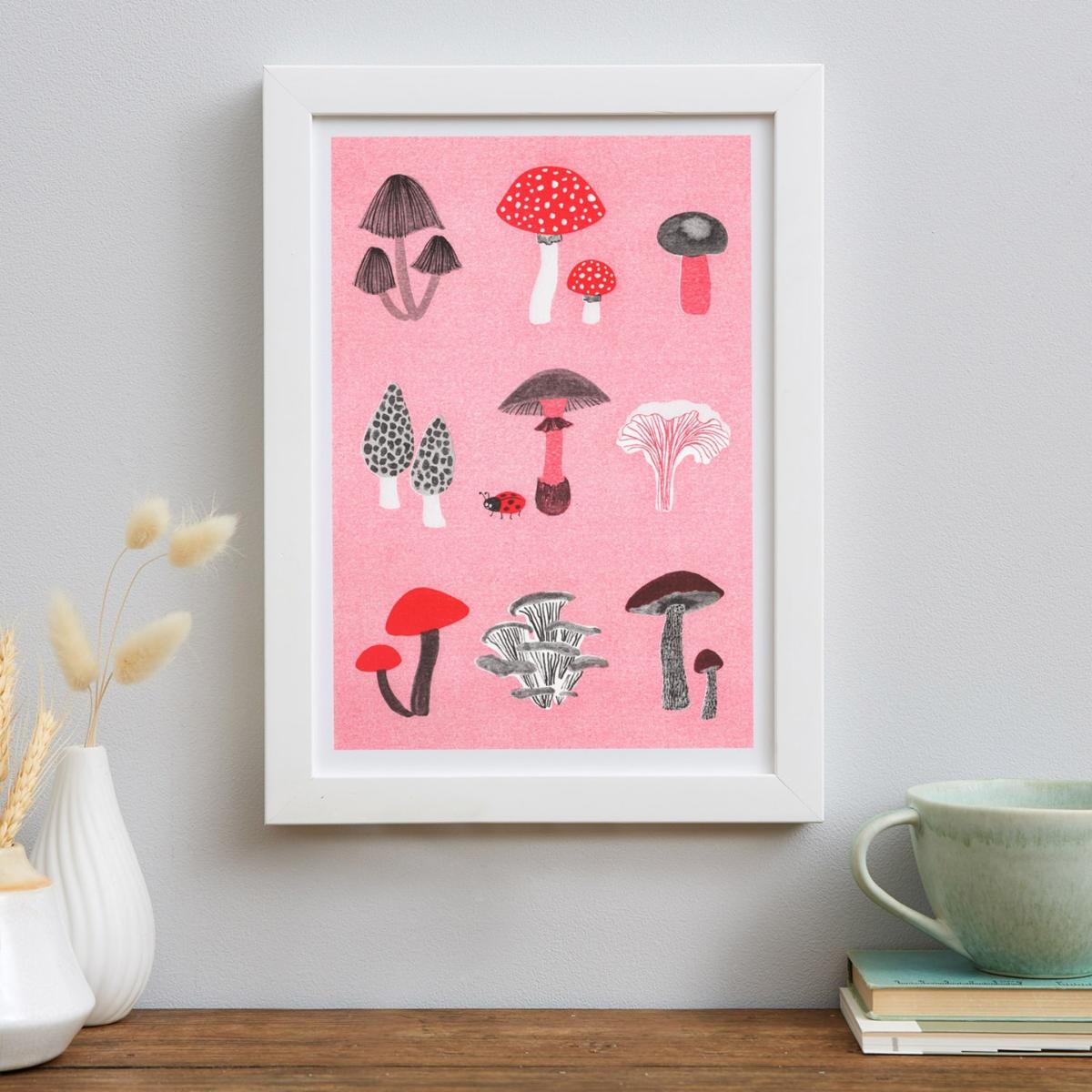 Red Mushroom Medley Risograph Print Rosa & Clara Designs – image 2