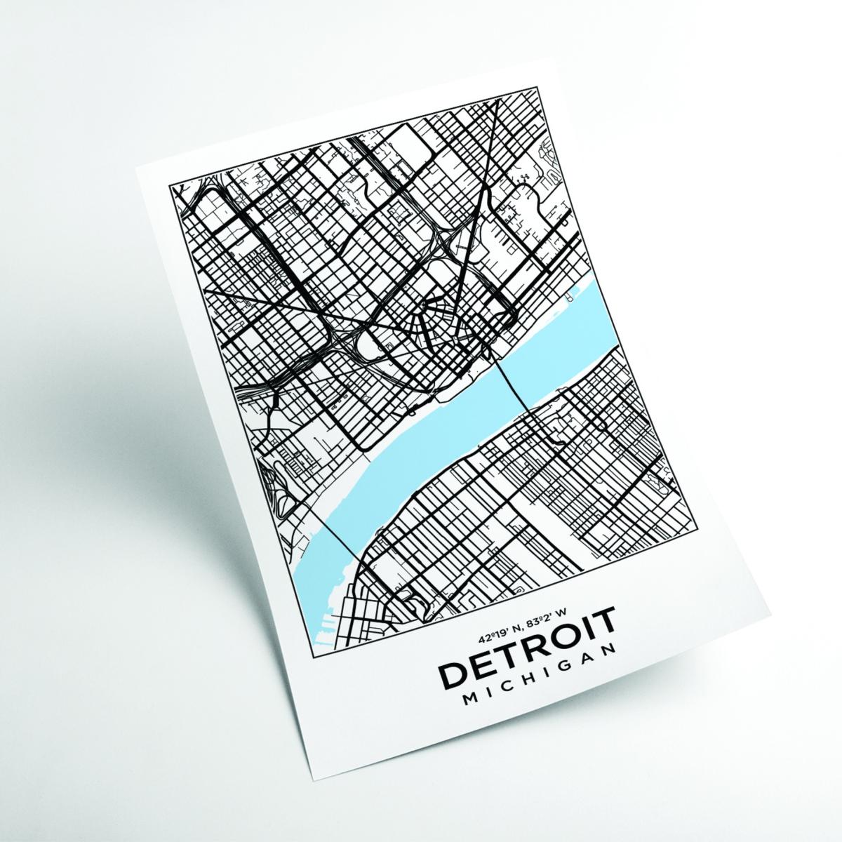 Blue Map Of Detroit Michigan A1 594 X 841Mm Stanley Print House – image 2