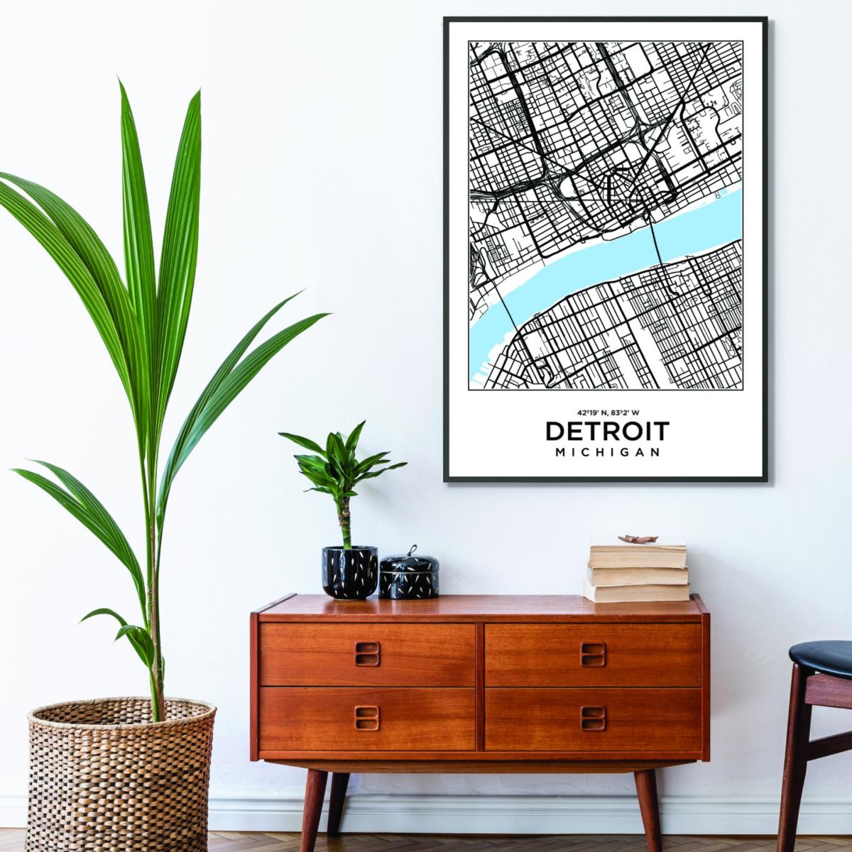 Blue Map Of Detroit Michigan A1 594 X 841Mm Stanley Print House – image 3