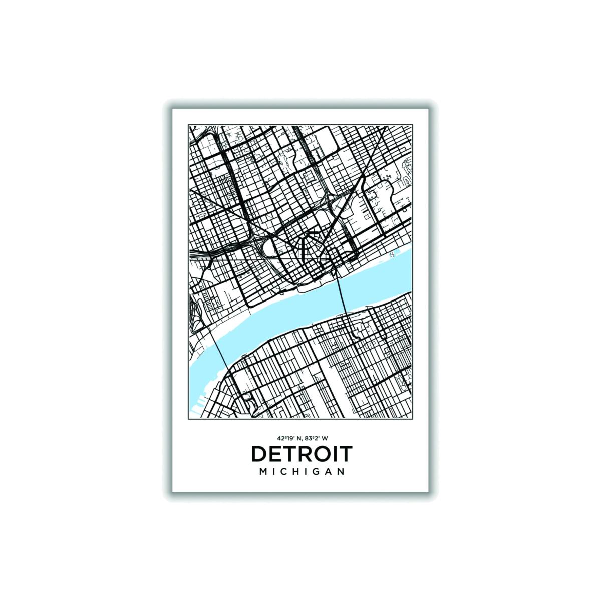 Blue Map Of Detroit Michigan A1 594 X 841Mm Stanley Print House – image 1