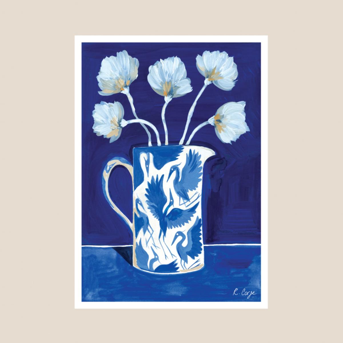 Blue / White A4 Herons On Jug 01 Print One Size Rosanna Corfe – image 3