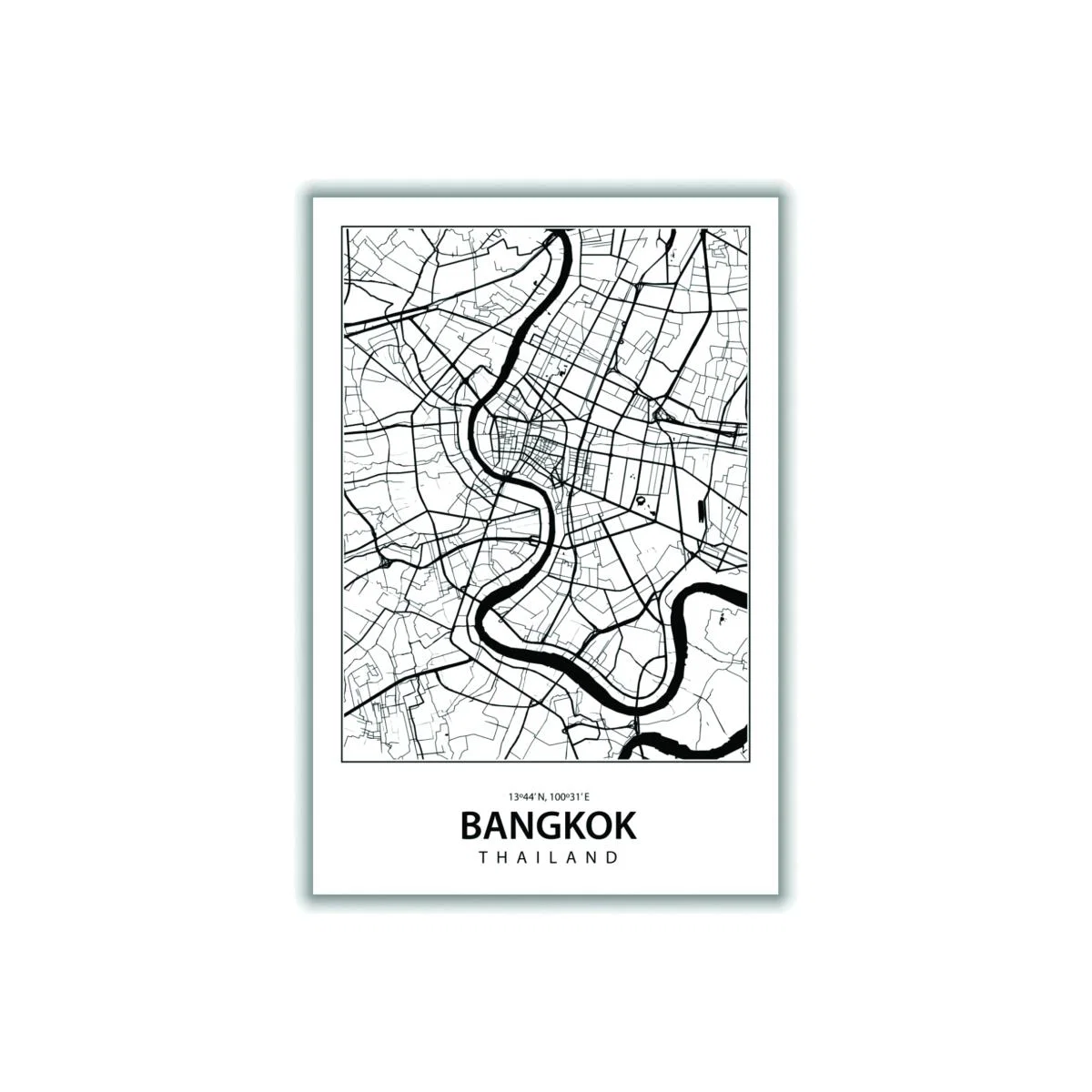Black Map Of Bangkok Thailand A4 210 X 297Mm Stanley Print House – image 1