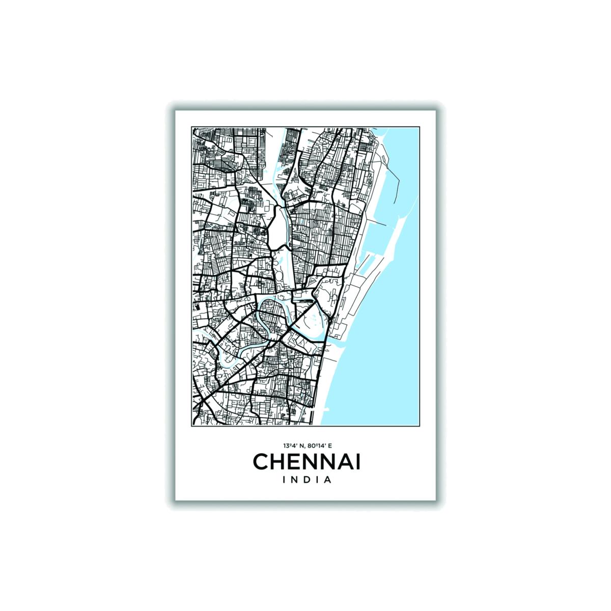 Blue Map Of Chennai India A3 297 X 420Mm Stanley Print House – image 1