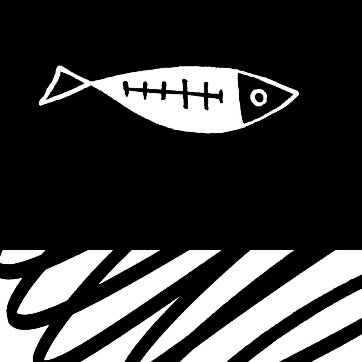Black / White Gone Fishing Art Print: Black And White Fish Illustration With Abstract Line Awol – image 4